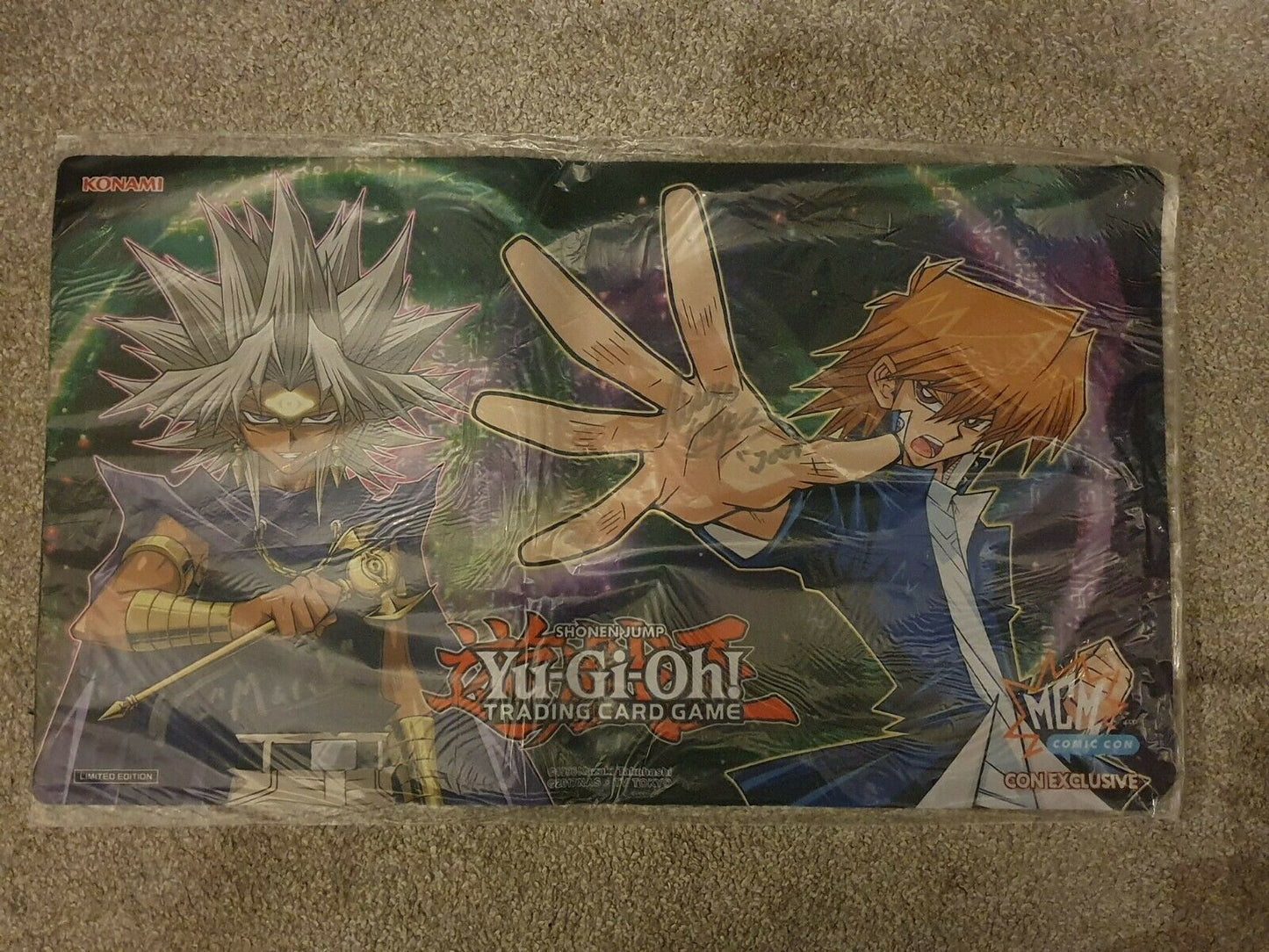 Yu-gi-oh Joey & Marik Exclusive MCM Playmat Signed By English Voice Actors - Wayne Grayson & Jonathan Todd Ross